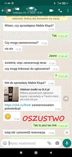 Rozmowa prowadzona przez komunikator wprowadzająca w błąd sprzedającego